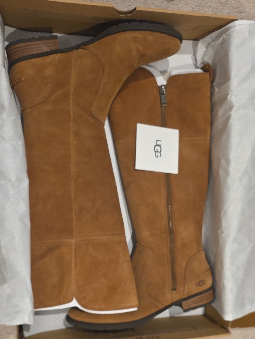 UGG Women's Tall Suede Zip Riding Boots in Chestnut